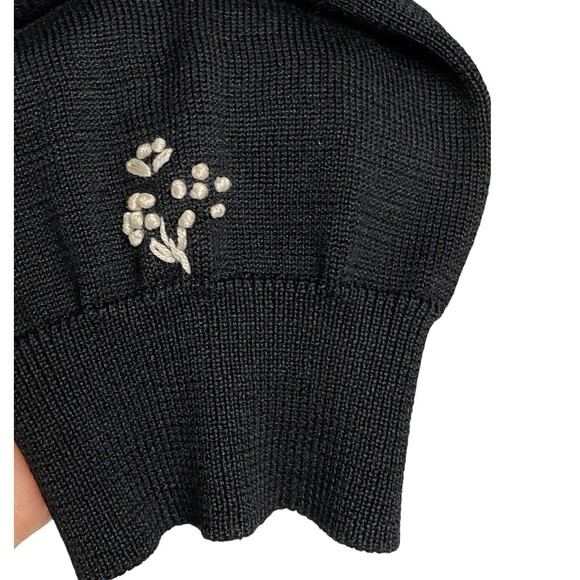 Chelsea Cambell Silk Cotton Blend black cream embroidered Cardigan Sweater Sz M - Picture 6 of 8
